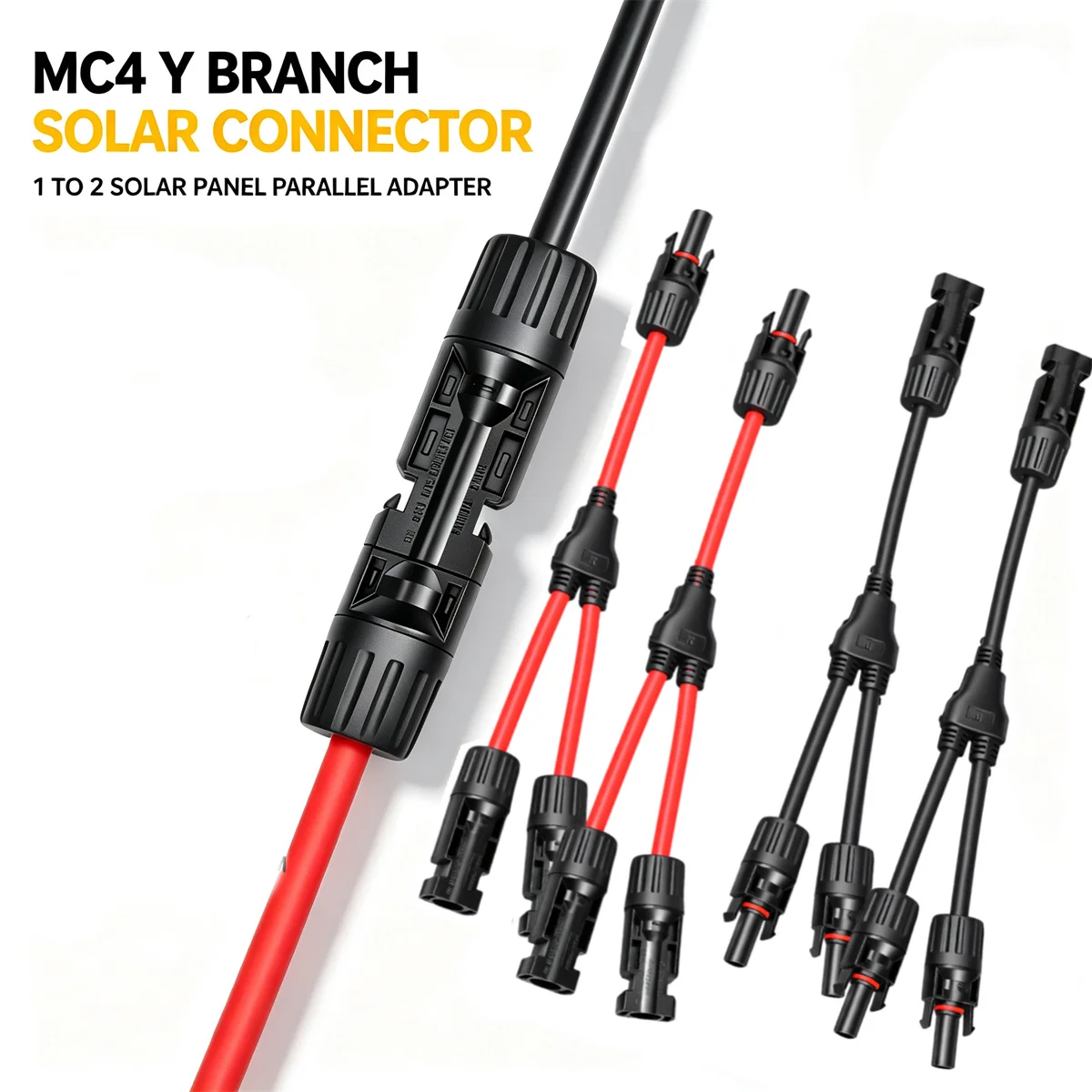 2 Pair Solar Y Branch Connector 1 to 2 Parallel Cable Adapter IP67 Waterproof 30A 1500V 6mm2 Wire for Solar Panel RV Roof System