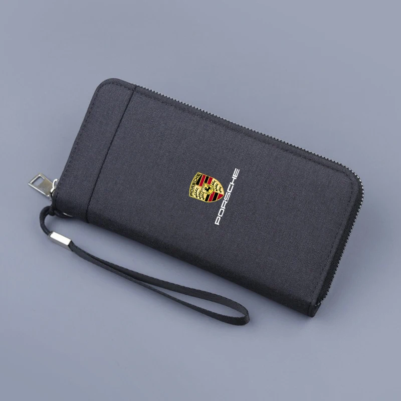 Men Long Business Wallet Handbag Credit Card Money Pouch Canvas Purse Card Holder For Porsche Macan Panamera Cayenne Cayman 911