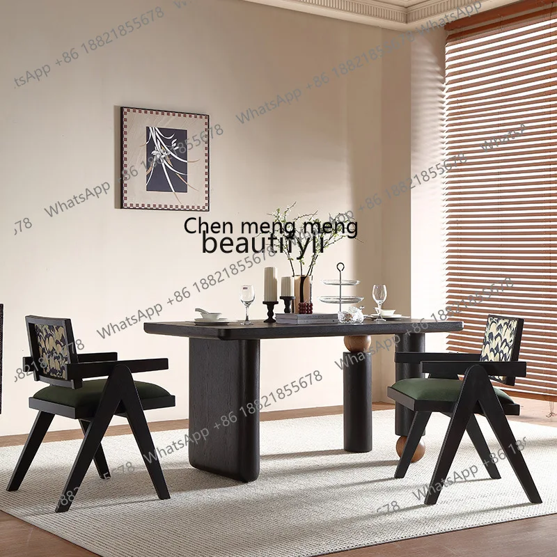 

X ash wood, medieval solid wood dining table and chair combination, retro long dining table