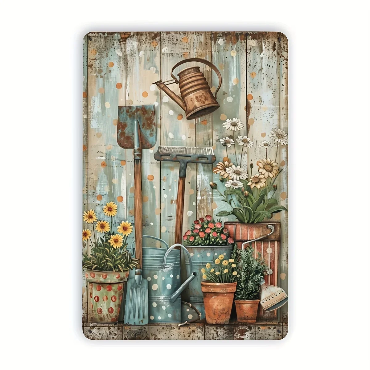 Vintage Gardening Tools & Potted Plants Metal Tin Sign - 20.32x30.48cm Hanging Wall Art for Home, Bar, Cafe, Garage Decor - I