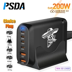 PSDA 2D 200W 6 Ports USB Type-C Fast Charger Fast Charging Multi-function Desk Charger Power Station For Smart Phone Tablet