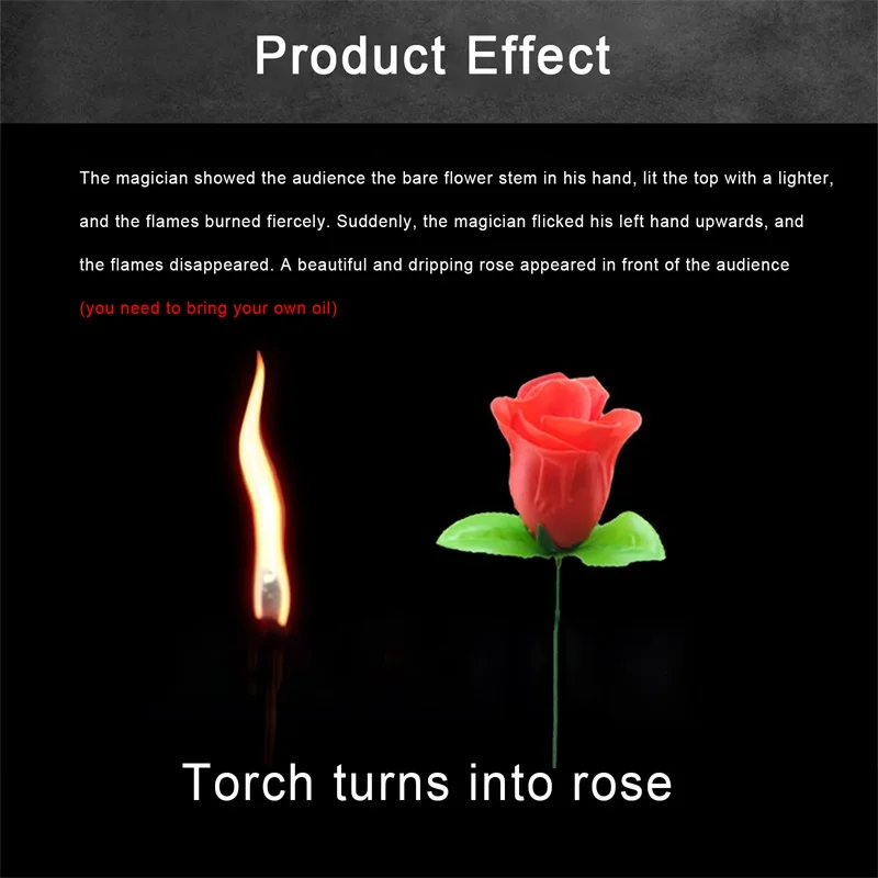 Torch to Rose Magic Trick Flame Appearing Flower Professional Magic Props for Wedding Party Shows