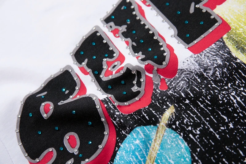 Space Skull Astronaut Grafik T-Shirt Herren Strass-Nieten-Verzierung Übergroßes Sommer Y2K Streetwear Baumwoll-Rundhals-T-Shirt – Detail 7