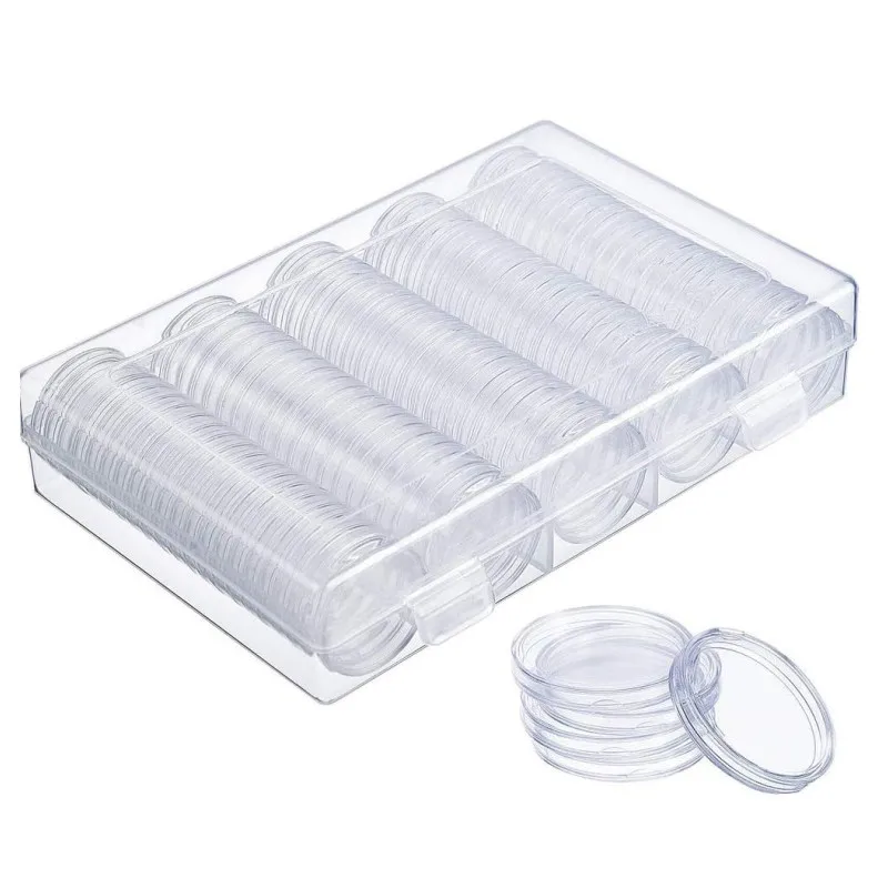 17/20/25/27/30mm 100pcs Plastic Coin Capsules with Foam Gasket and Plastic Storage Organizer Box for Coin Collection Supplies