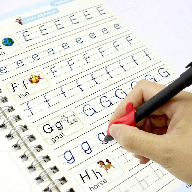 4 pezzi Sank Magic Practice Copybook Pen In età prescolare Bambini Calligrafia Versione inglese Spessitura gratuita Libro di scrittura riutilizzabile per bambini