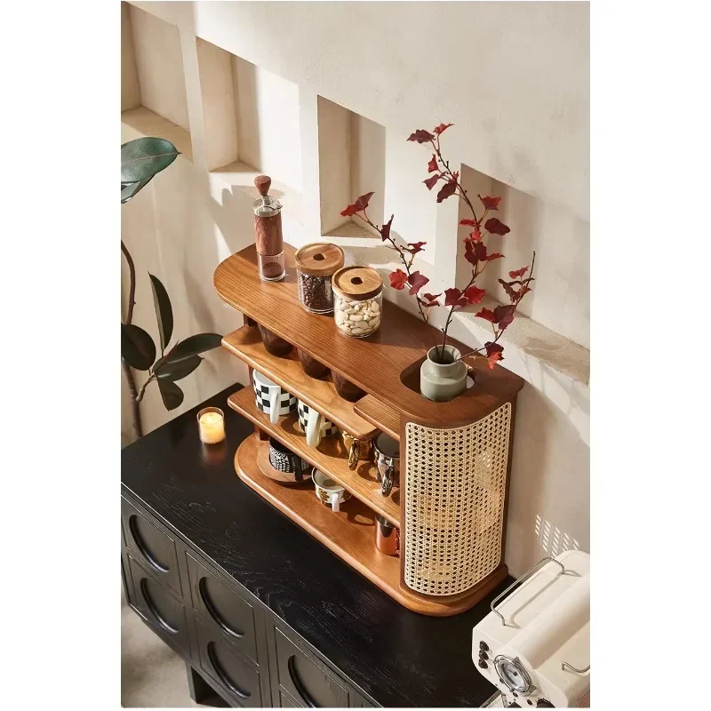 Massivholz Retro Rattan Rack Desktop Lagerregal Tee Haustier Teetisch Display Rack Kaffeetasse Kung Fu Teetasse