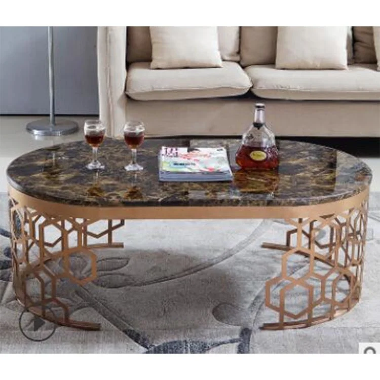 Marble Top Coffee Table Round Black Coffee Table Side Table Sets Living Room Furniture Hot Sale Metal Polished Onyx Modern