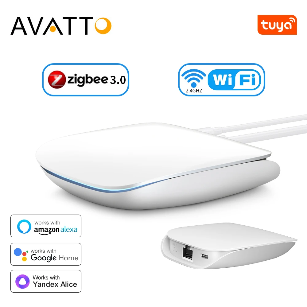 AVATTO Tuya Zigbee3.0 Smart Wired Gateway Hub Smart Home Bridge Wireless Remote Control Support Alexa Google Home Alice