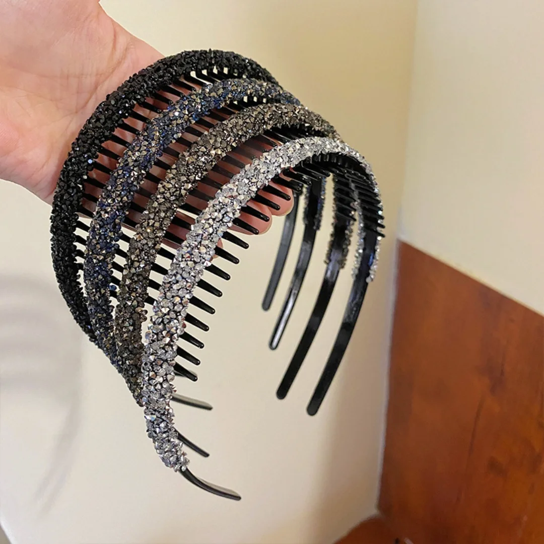 

Нескользящие обручи для волос со стразами, женские зубчатые эластичные повязки на голову для женщин, блестящие роскошные обручи для волос, аксессуары с рамкой