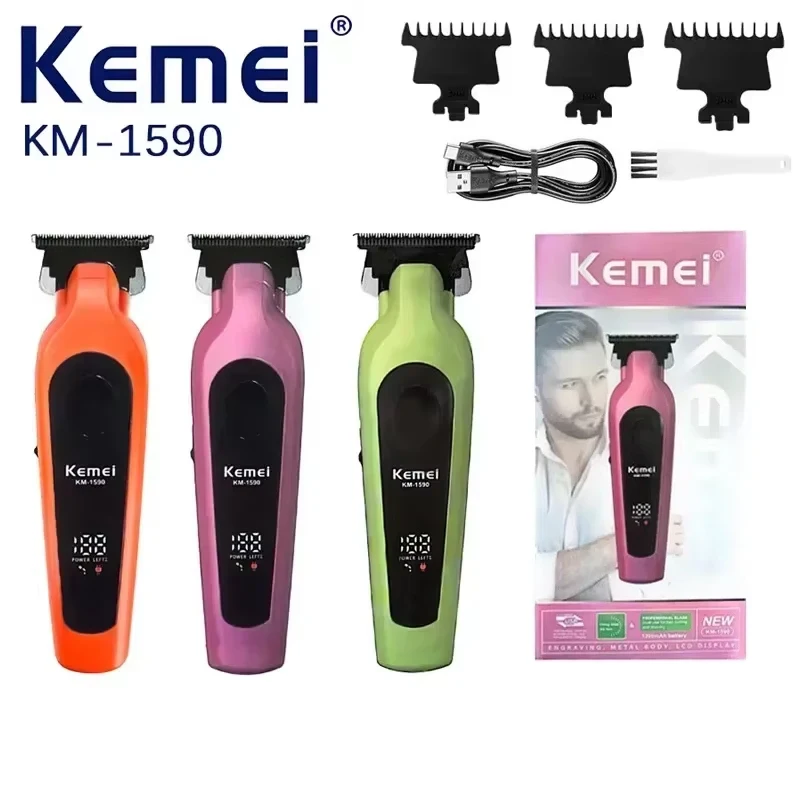 

KEMEI km-1590 Cordless Blade Trimmer Rechargeable Edgers Clippers Hair Trimmer DLC Professional Barber Machines