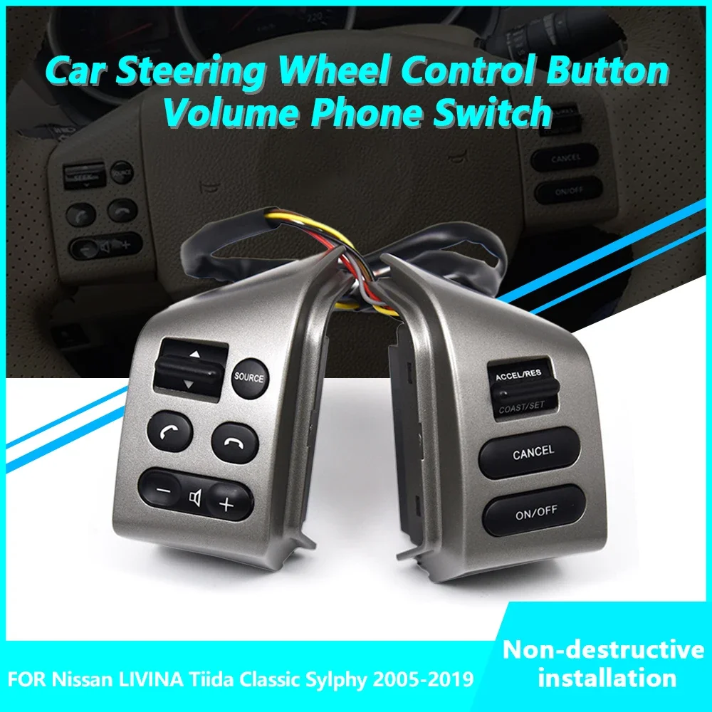 Steering Wheel Control Buttons with Red Backlight Buttons for Nissan LIVINA Tiida Classic Sylphy 2005-2019 Car Accessories