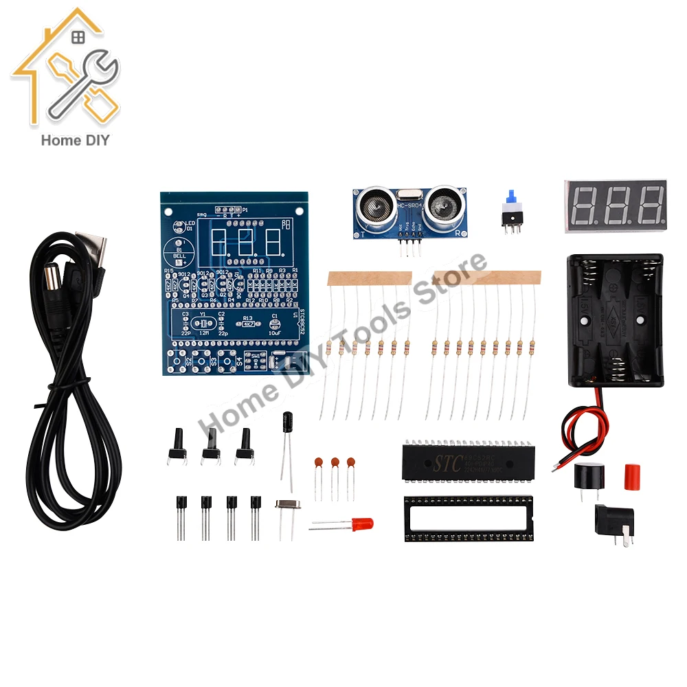 Ultrasonic Ranging Alarm Kit com bateria case HC-SR04 Módulo Sensor ultra-sônico para solda Praticando DIY
