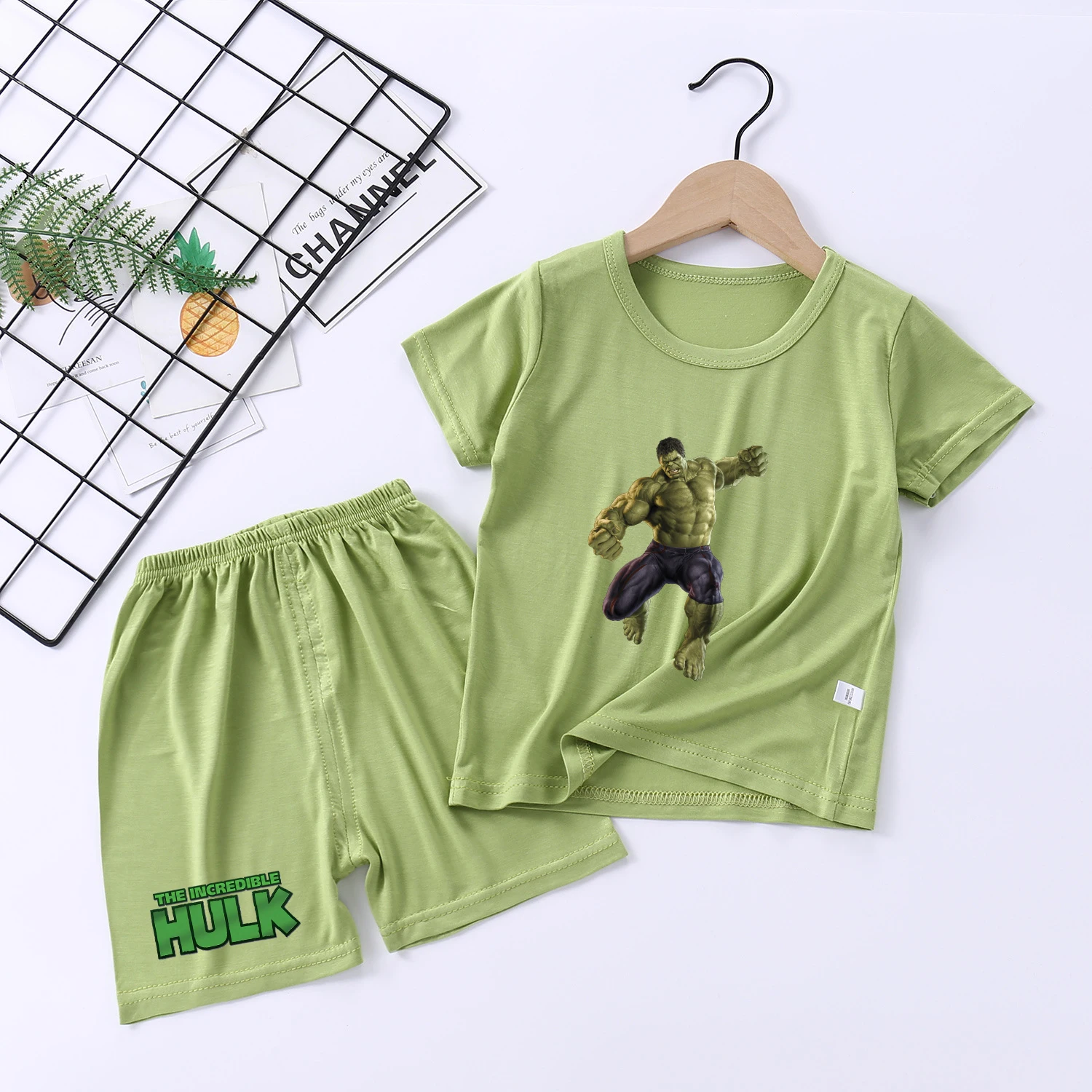 Pijama infantil, Hulk, Marvel, Anime, Filme, Desenhos animados, Conjunto de pijamas de bebê, Tops e shorts de manga curta infantil, Conjunto de 2 peças, Verão