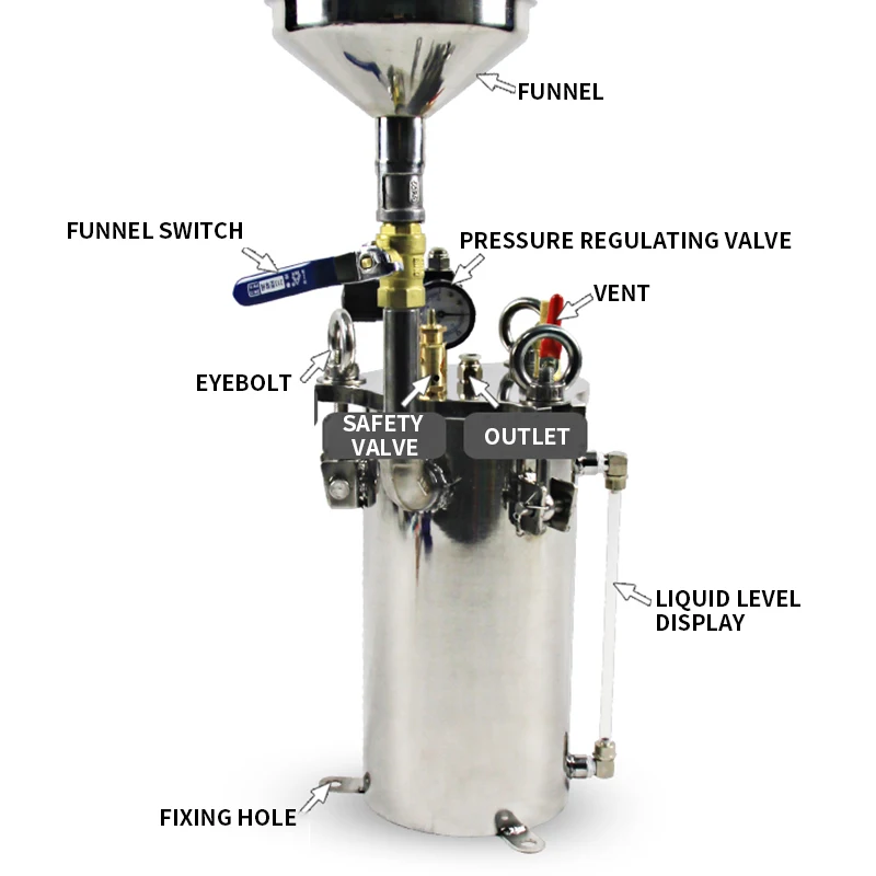 Liquid display stainless steel pressure barrel dispenser 5L pressure tank carbon steel storage barrel pressure adjustable