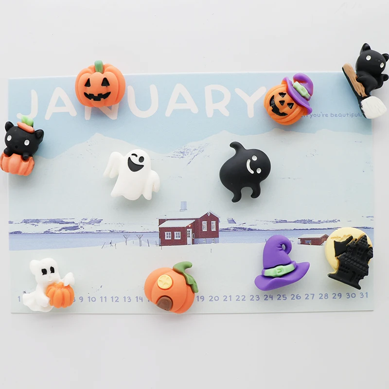 강력한 자석 유령 호박 성 집 검은 고양이 냉장고 자석 후크 스티커 10개, 지도 사진 할로윈 DIY 홈 데코용