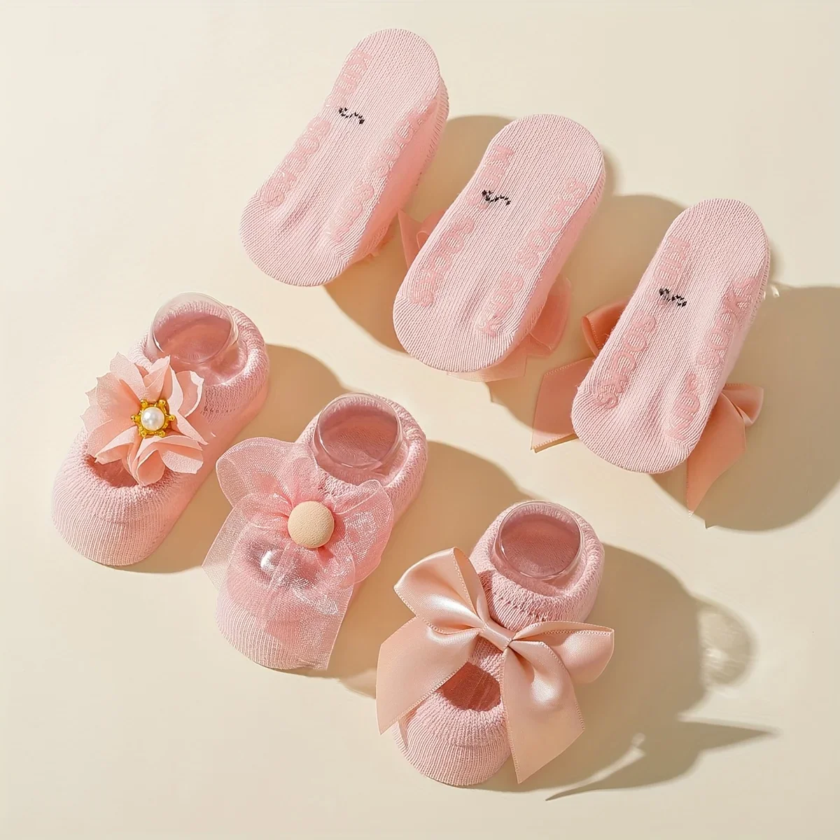 3 pairs of baby socks, lace bow hole socks Korean version thin hollow baby boat socks