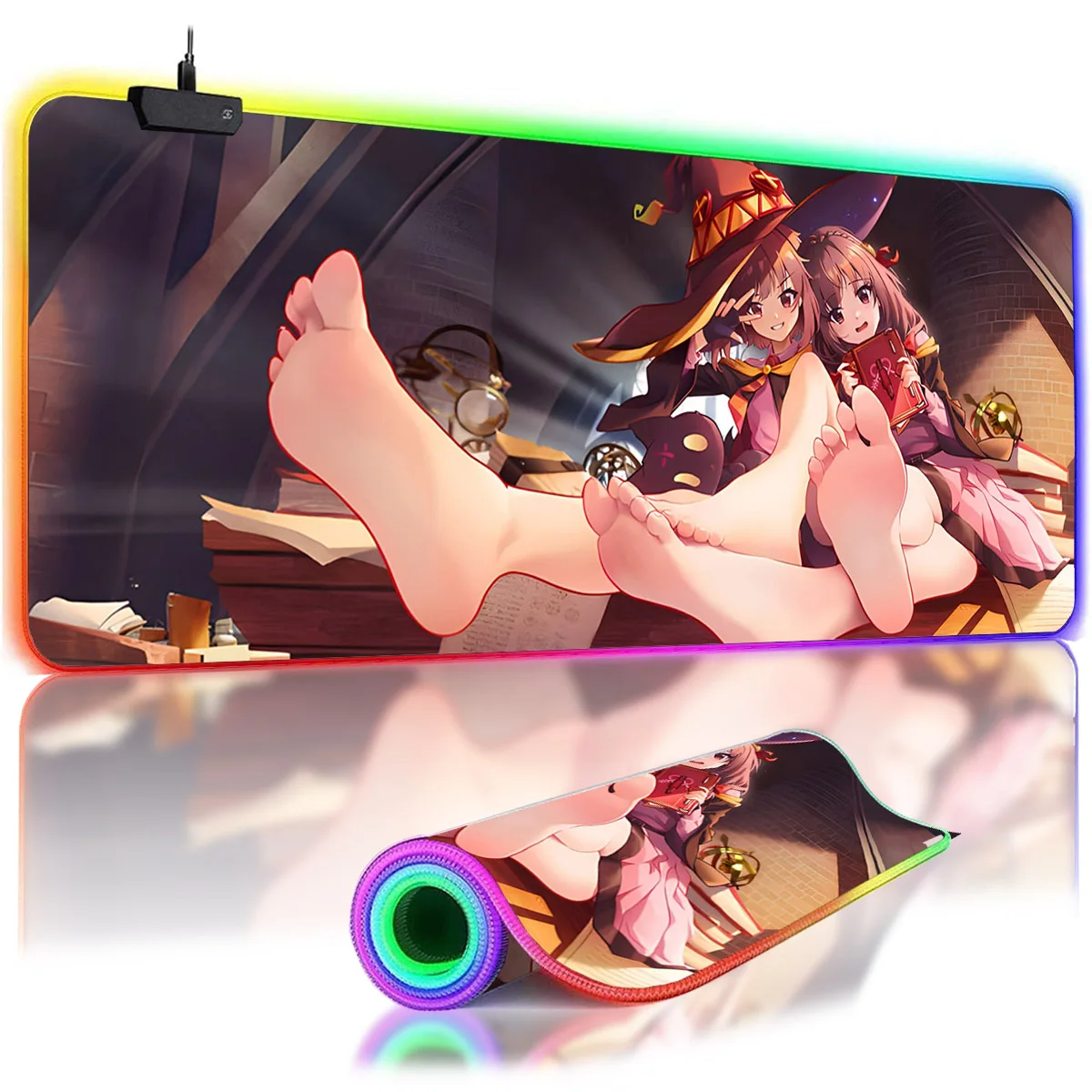 

RGB Backlit Large Non-slip Mouse Pad Kono Suba - Megumin Anime Dec-24 New LED Oversized Mouse Pad Gaming Table Mat Desk Play Mat