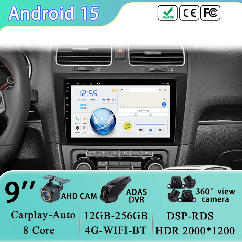 

4G BT Car Radio For VW Volkswagen Golf 6 2008-2016 Navigation GPS Android Auto Multimedia Video Player Stereo No 2din dvd 2 din