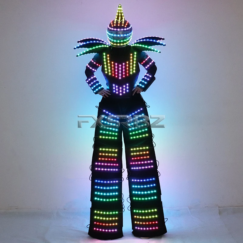 Pixel LED Robot Suit Light Up Stilts Walker Costume David Guetta Dance Color Luminous Clothing Laser Gloves CO2 Gun Jet Machine