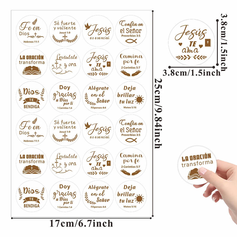 120 Pcs Spanish Bible Verse Round Stickers, Faith Scripture Christian Quote Labels for Gift Packaging, Envelope Sealing, Journal