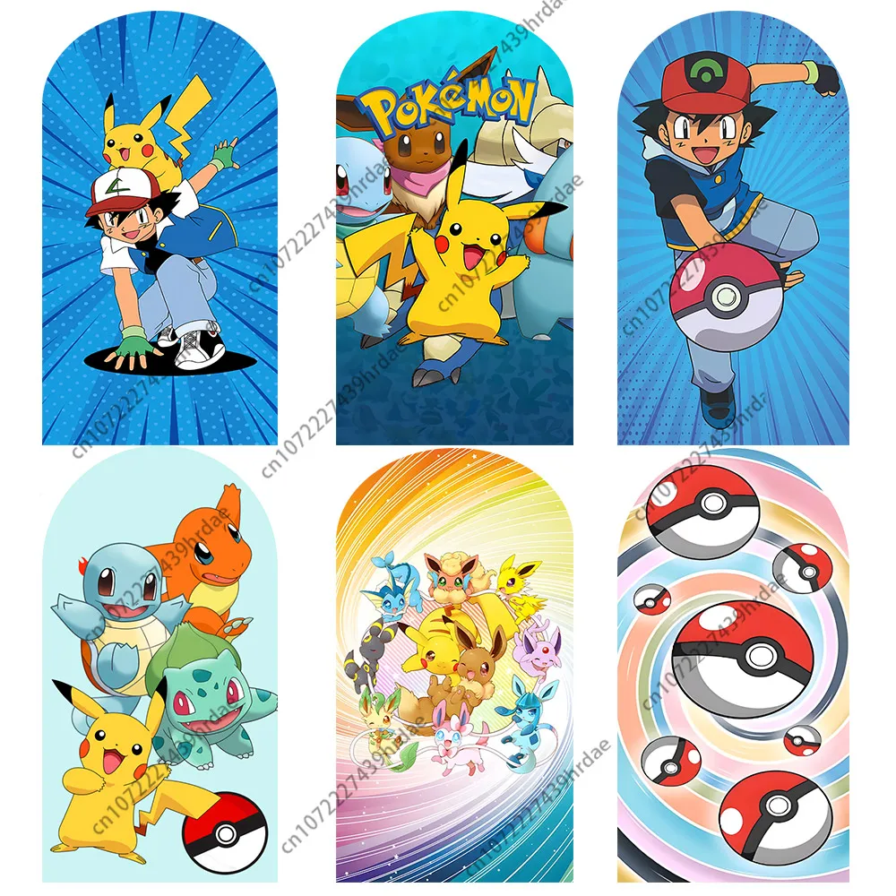

Happy Birthday Party Pokemon Ash Backdrop Arch Decoration Blue Kids Boy Baby Shower Background Pikachu Photography Banner Cover