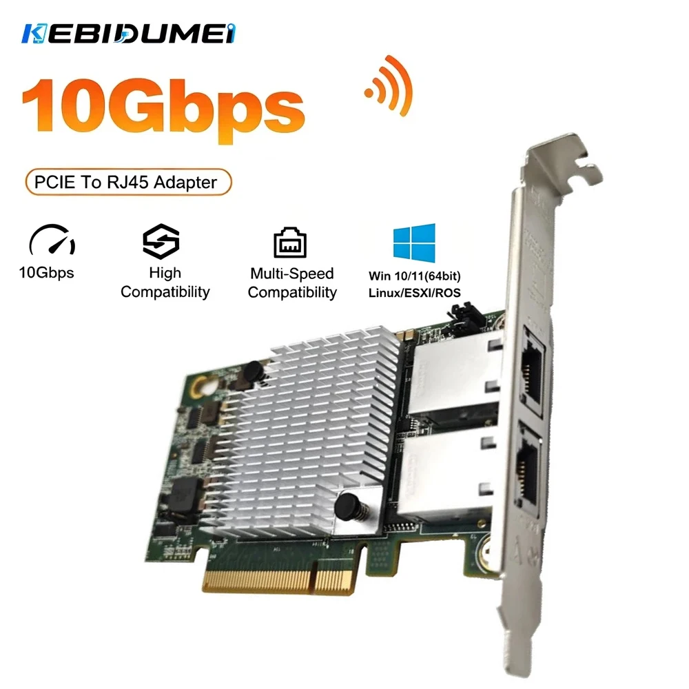 KEBIDUMEI Dual RJ45 Ports PCIE X8 X540-T2 Converged Ethernet Adapter Controller 10Gbs PCIE Network Adapter for Windows Linux