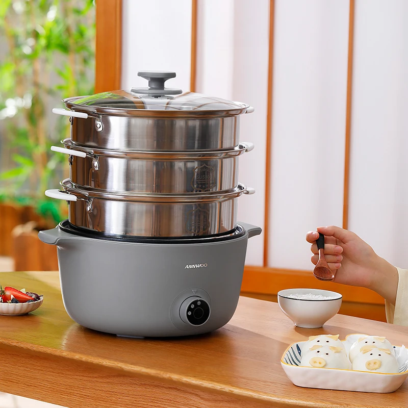 หม้อนึ่งไฟฟ้าในครัวเรือนแบบ Multi-Functional Multi-Layer ขนาดใหญ่ขนาดเล็ก Plug-In สามชั้นทำอาหาร
