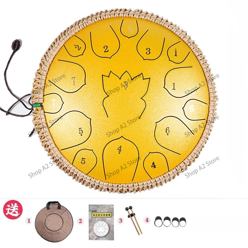 13 Inch 15 Tone D Key Steel Tongue Drum Ethereal Hand Pan Percussion Instrument Colorful Sanskrit Drum for Meditation