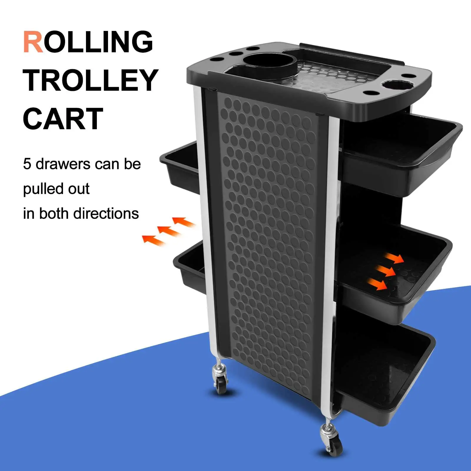 Hxl professional salon trolley - 5-tier drawer unit for hairdressing supplies, dyeing, and perming