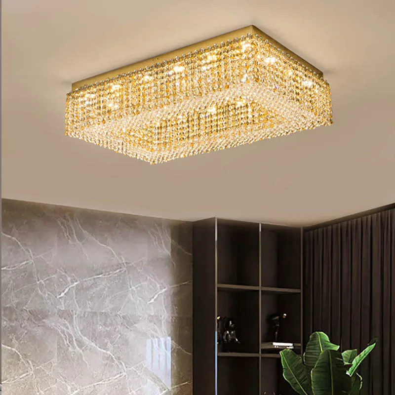 Champagne Crystal Waterfall Bead Modern Ceiling Lights LED Lamps Lighting Fixture for Living Room Lustres Home Decor Lampara