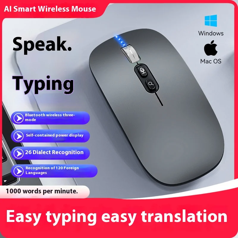 Smart Voice 2.4G Wireless Mouse Bluetooth 1600DPI Silent Rechargeable Mouse for Samsung Galaxy Tab A7 2020 10.4 Inci Lenovo Yoga