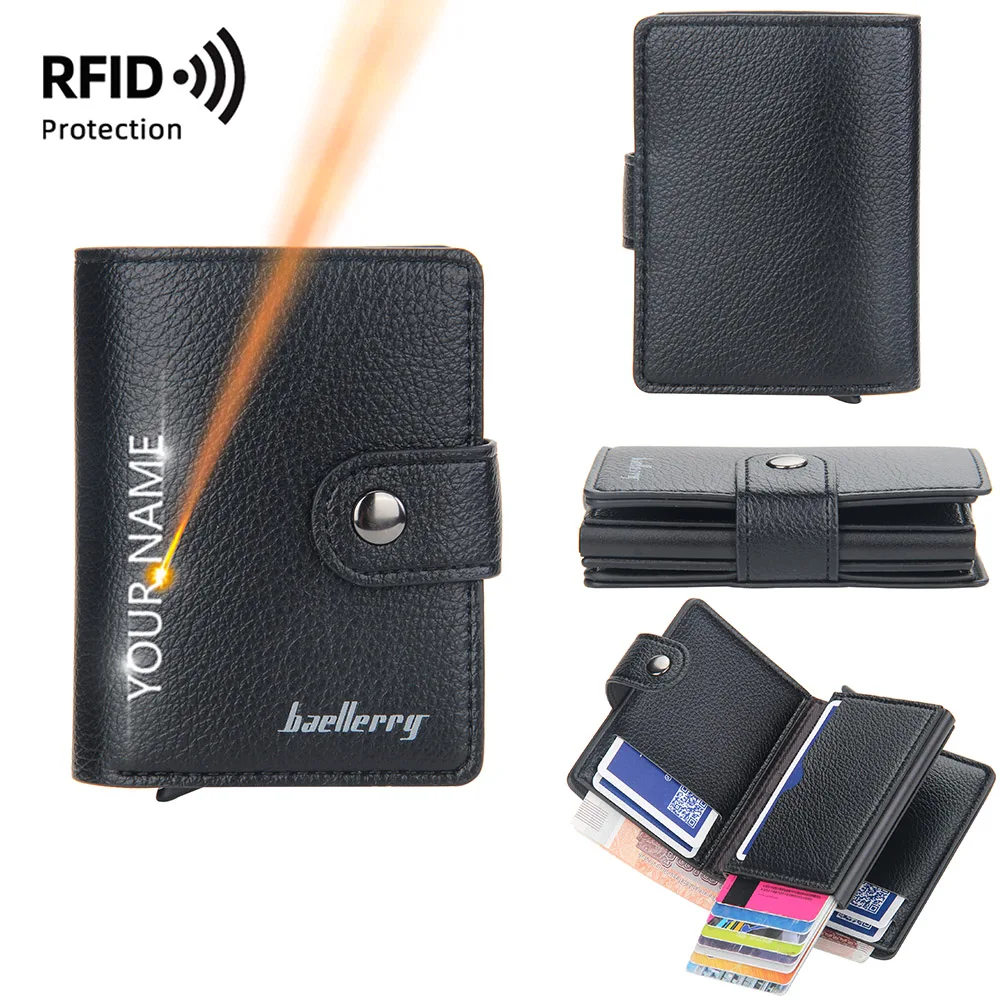 

Baellerry New Men RFID Wallets Name Engraving Big Capacity Credit Card Holder Male Purse Quality Card Clip Men's Popup Wallet