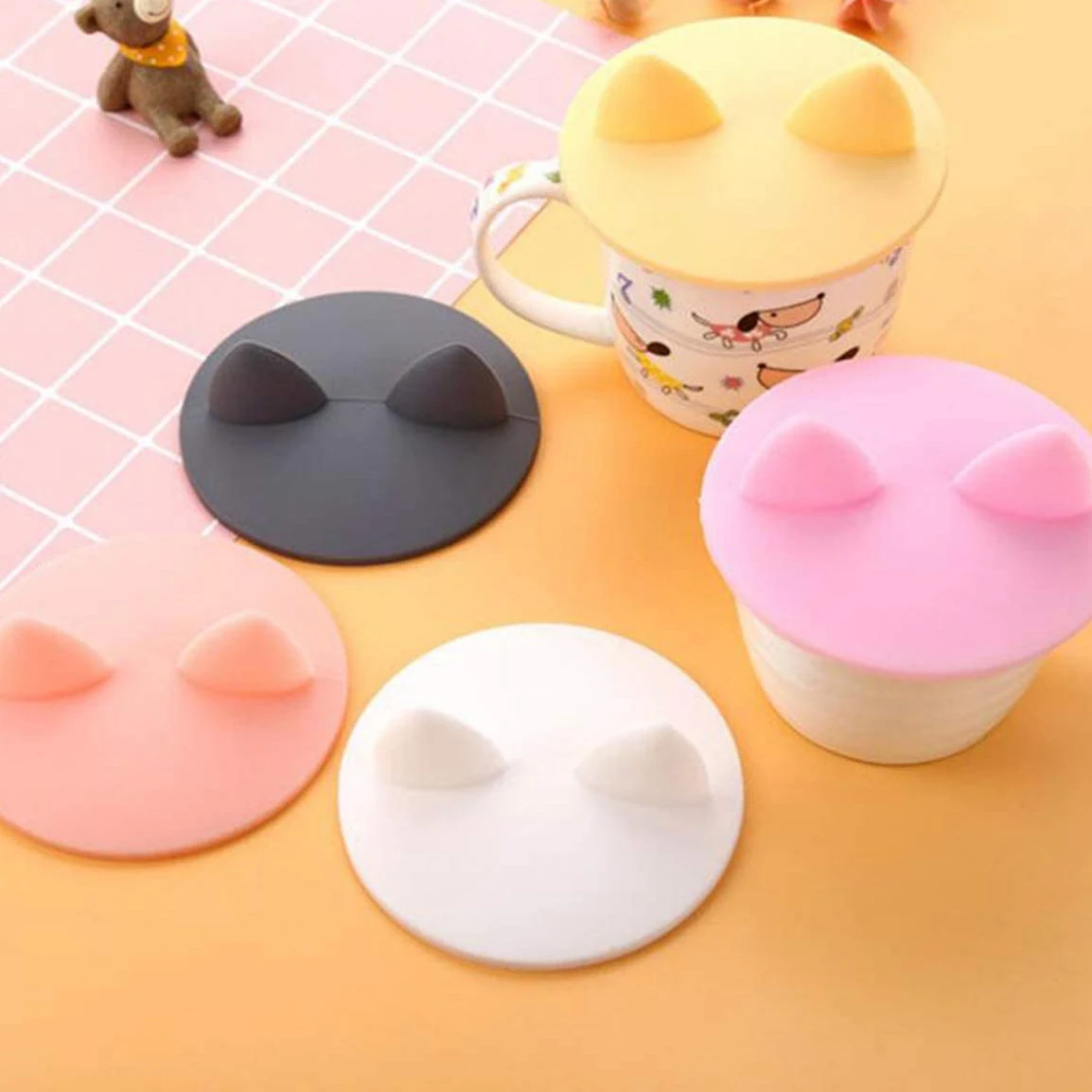 Glass Cup Cover 6 Pcs Cat Ear Silicone Anti Dust Cup Lids Tea Mug Topper Cover for Coffee Cup Covers for Drinks