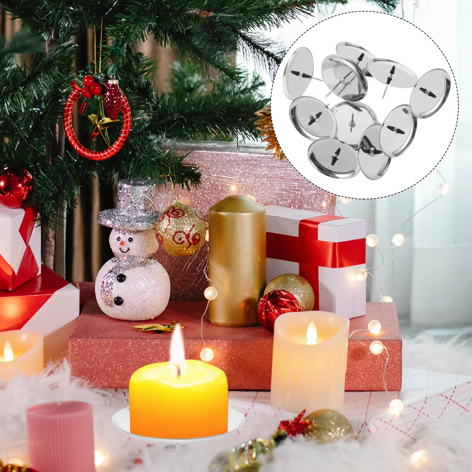 

10Pcs Christmas Wreath Plate Set Iron Decorative Holders for Festive Dinners Table Centerpiece Mantel Decor 6cm