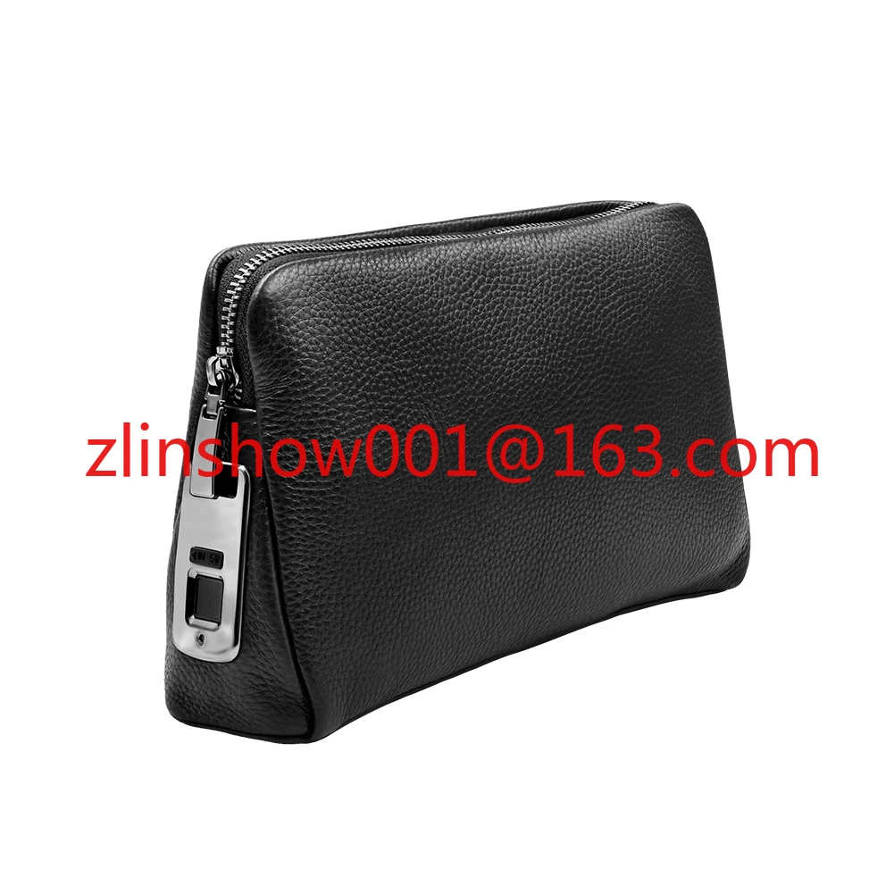 

Custom Cow Leather Bag Large-capacity Business Casual tide Men's Handbags Smart Fingerprint Lock Clutches