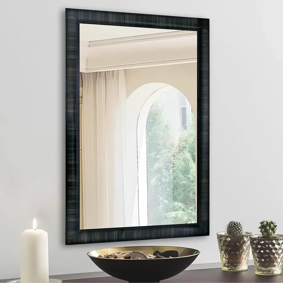 

Framed Bathroom Mirror, 20x30 Inch Rectangle Mirrors with Tempered Glass for Bathroom Bedroom or Entryway, Vertical amp Horizont