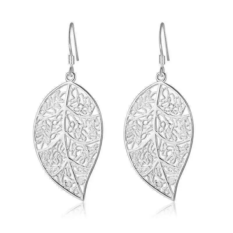 

Серьги из стерлингового серебра 925 пробы с полыми листьями для женщин, модные простые серьги на день рождения, годовщину, свадьбу, подарок