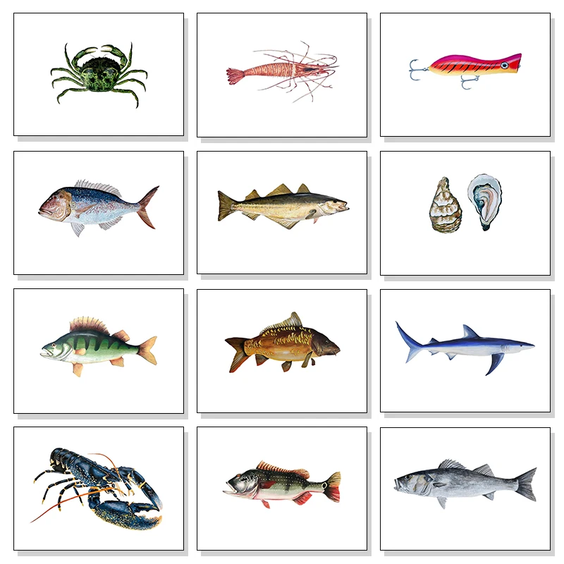 1pcs(No frame) Ocean Themed Retro Mediterranean Posters Seaside Fishing Skin Shark Octopus Prints Canvas Wall Pictures Seaside