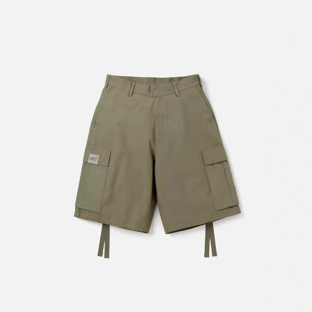 

Loose Casual Workwear Cargo Shorts with Drawstring And Pockets NBHD WIDE CARGO Basic Color Elastic Waist Cotton Men's Shorts