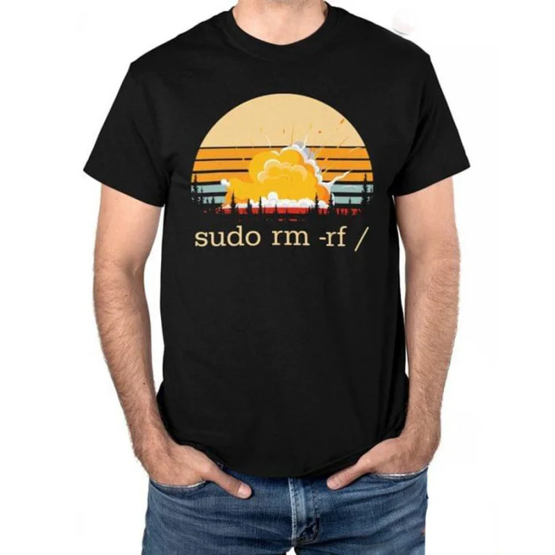 

Vintage Sudo Rm Rf Funny Linux Coding Gift t shirt for Software Engineer 100% cotton printed Graphic clothes All size Tops S-6XL