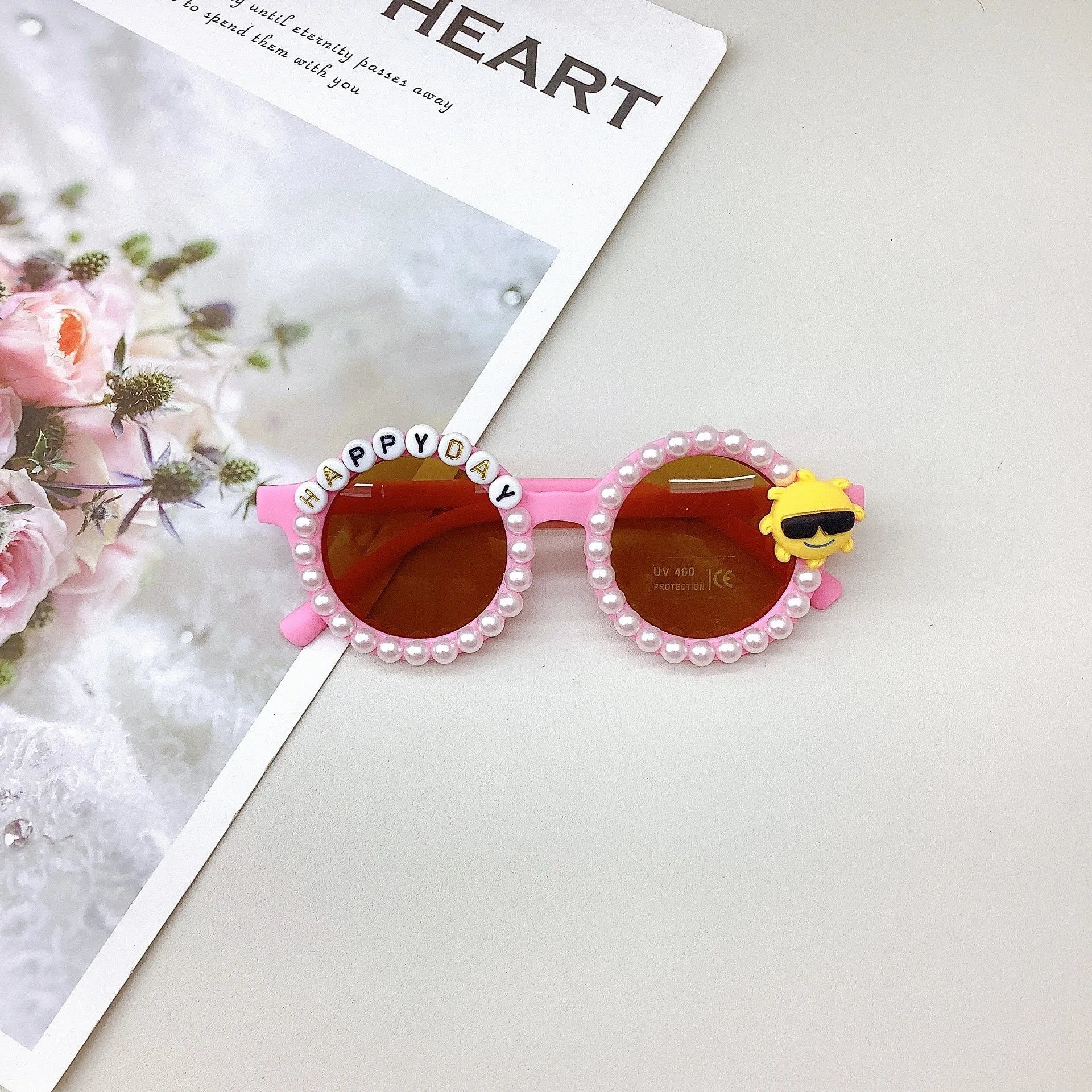 New Children's With Simple Style DIY Pearl Sunglasses For Boys Girls Sunscreen And UV Protection Glasses