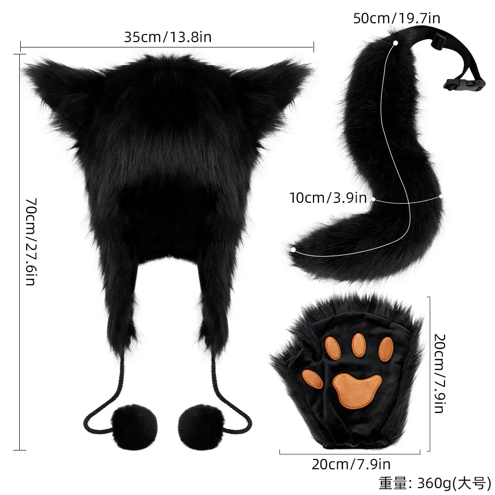 Conjunto de disfraz de zorro, guantes con patas, cola de Animal, sombrero de Animal de peluche, conjunto de disfraz de Halloween, cola de zorro para Cosplay, fiestas, carnavales
