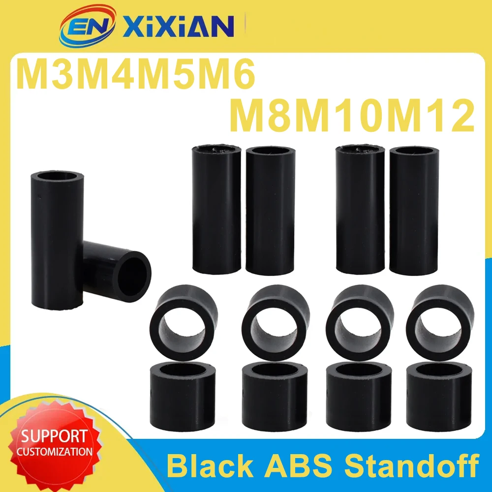 M3 M4 M5 M6 M8 M10 Hollow Standoff Washer Black ABS Non-Threaded Hollow Nylon Spacers Round TV Install Column Pillar PCB Support