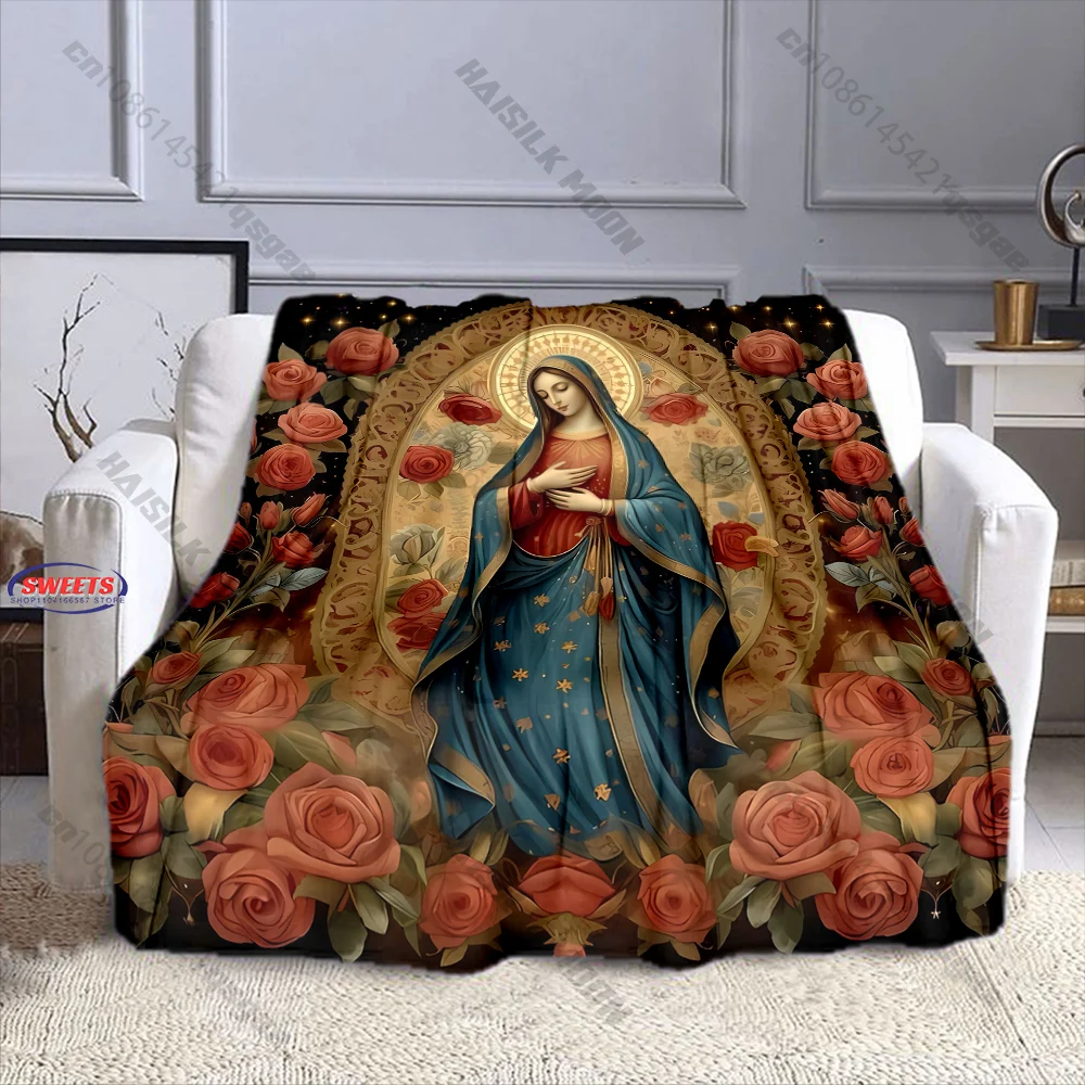 Our Lady of Guadalupe Virgin Mary Throw Blanket Soft Flannel Cozy Blanket for Catholic Religious Devotion Home bed sofa Decor