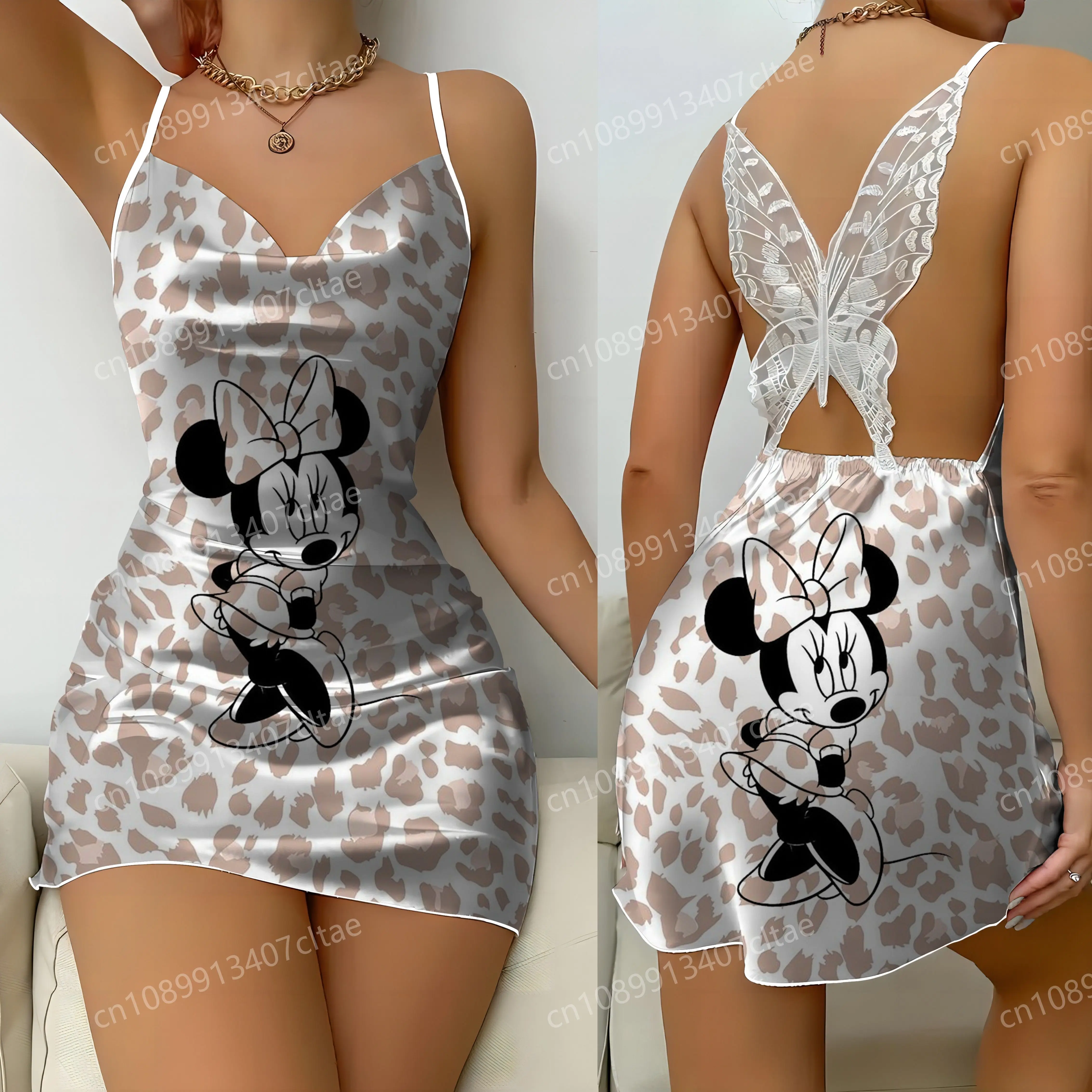 

Satin Surface Sexy Dresses Disney Lace Dress Minnie Mouse Fashion Summer 2024 Bow Knot Party Pajama Skirt Backless Home Womens