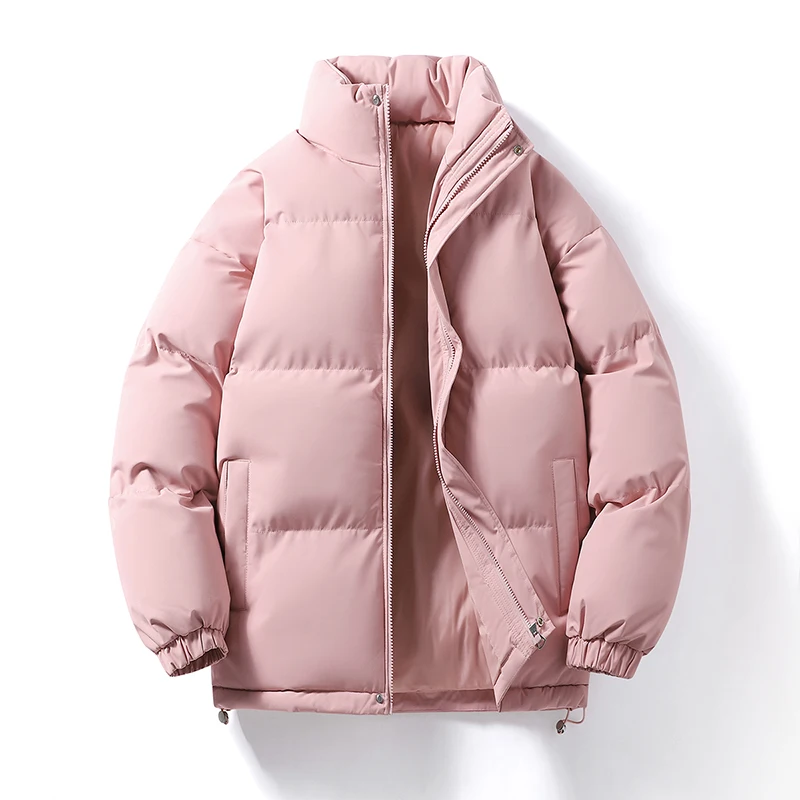 Unisex Stand Collar Puffer Jacket Full‑Zip Elastic Cuff Drawstring Hem Warm Winter Casual Coat Outerwear