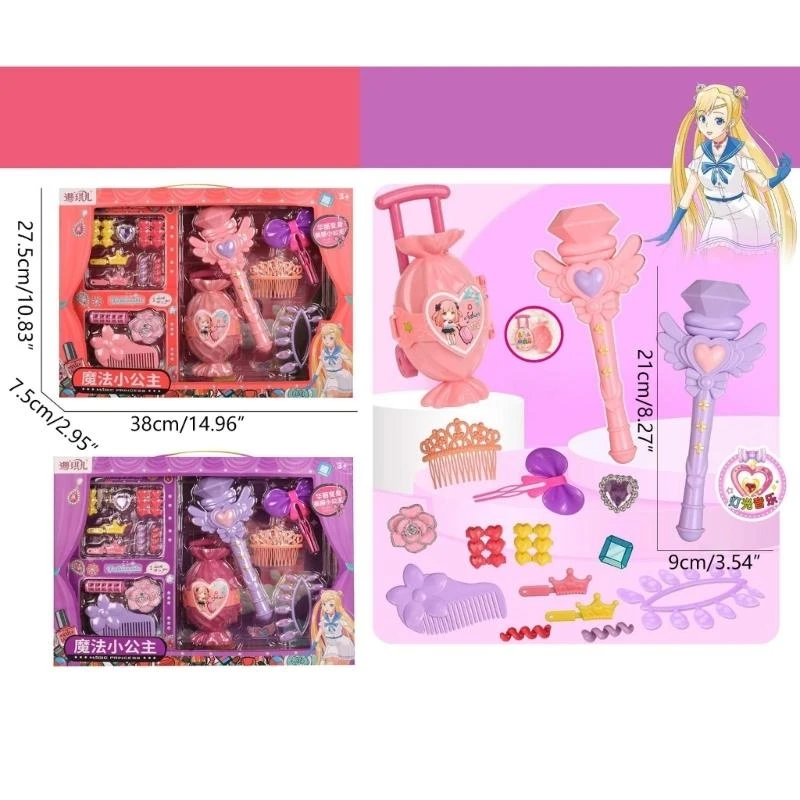 Lighted Wand ของเล่น LED Glows Sticks Princess Wand กับเพลงสำหรับสาววันเกิดคอสเพลย์ปาร์ตี้อุปกรณ์เสริมผม 15UB