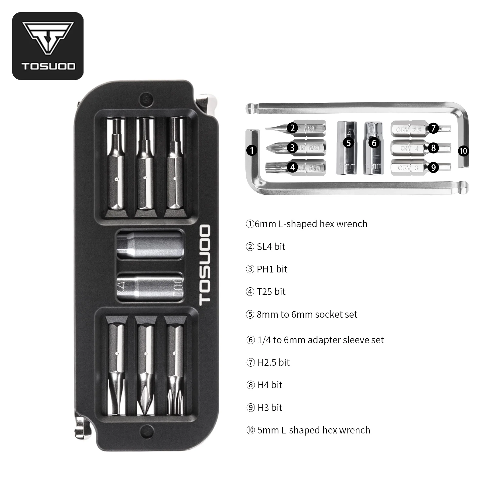 

TOSUOD 10-in-1 Portable Bicycle Repair Tool Kit Multi-Model Hex Key Bike Maintenance Combination Tools Cycling Accessories