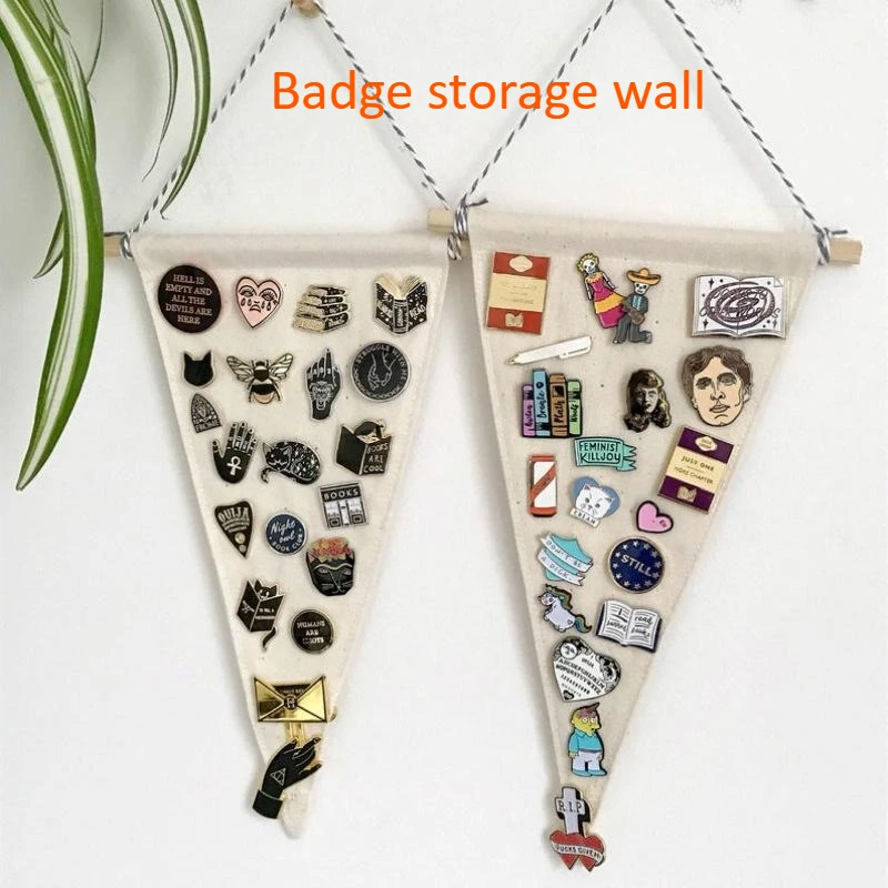 1Pc Decorative Triangle Flag Hanging Banner for Enamel Pin Badge Brooch Wall Display Storage