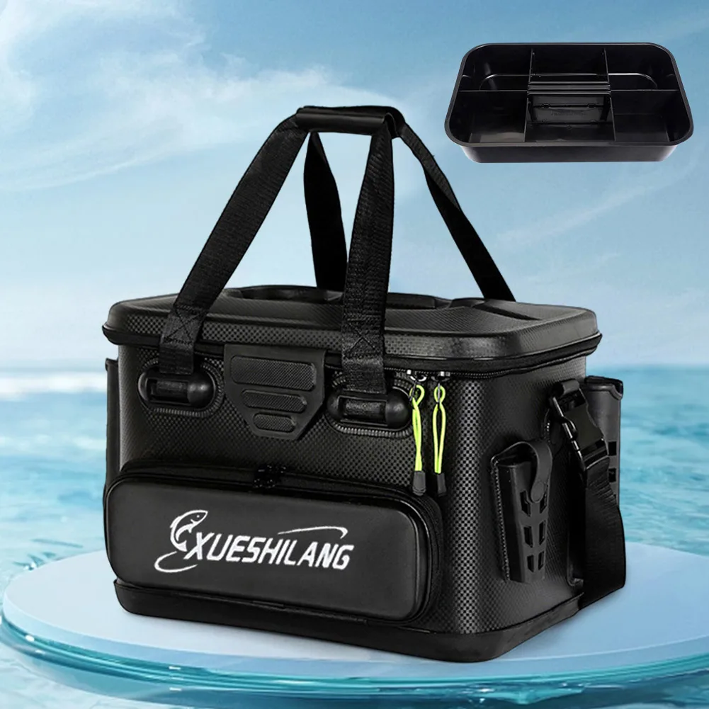 

EVA Fishing Tackle Box High-Capacity Fishing Box Barrel Holder Portable Sticker Design with Handheld for Angler Supplies